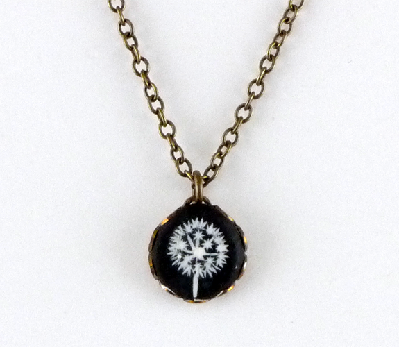  Black Clay & Brass Necklace with Small Dandelion Puff Design by Yummy & Co.